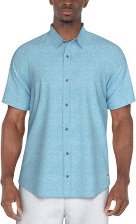 PGA TOUR Shirt Mens Blue Allover Print Short Sleeve Button-Up FTS772