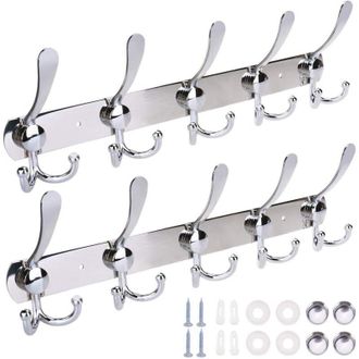 OEM Paquete De 2 Percheros De Pared De Acero Inoxidable Con 5 Ganchos, Impermeables Y Anticorrosi&oacute;n, Con Capacidad Para 30 Kg, Ideales Para Sombreros, Rop