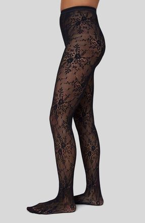 Swedish Stockings Rose Lace Tights in Black at Nordstrom, Size Small
