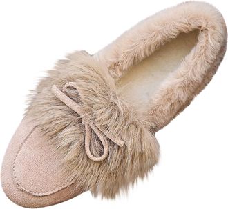 Generic Slip On Loafers for Women Size 3.5 Suede Winter Snow Boots Fur Lined Thickened Warm Ankle Booties Lightweight Comfortable Casual Loafers Outdoor Anti-