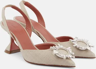 Amina Muaddi Begum 70 embellished canvas slingback pumps