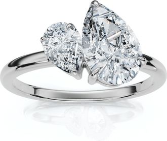 Pompeii3 1 1/4Ct Pear Cut Toi Et Moi Diamond Ring 14k Gold or Pt Lab Grown