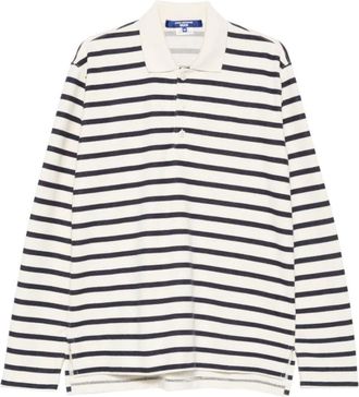 Junya Watanabe Polo Shirts, male, White, Size: M Striped Long Sleeve Polo