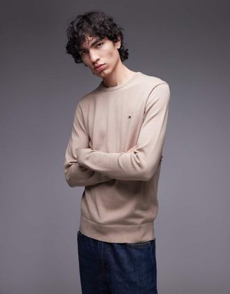 Tommy Hilfiger Essential - Maglione in cotone color talpa-Neutro
