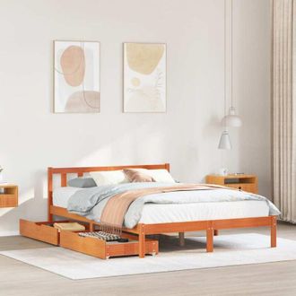 vidaXL Estructura De Cama Sin Colch&oacute;n Madera Maciza Marr&oacute;n 135x190 Cm Vidaxl