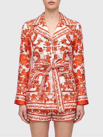 Dolce & Gabbana Maiolica Print Silk Pajama-Style Shirt