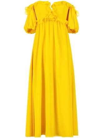 Giambattista Valli ruffle-detail off-shoulder dress - Yellow