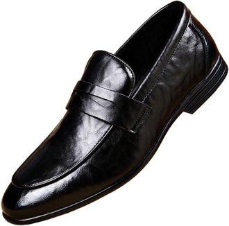 Generic Mens Slip On Soft Leather Loafers Moccasins Comfortable Soft Upper Dress Shoes Wedding and Business Formal Shoes Easy Wear Design(10.5) Black