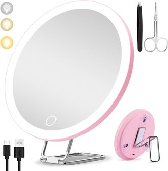 OEM Espejo De Aumento 30x Con Luz, 3 Modos De Color, Atenuaci&oacute;n 30x, Espejo De Maquillaje Iluminado, Espejo De Viaje Grande Recargable Con 3 Ventosas Y So