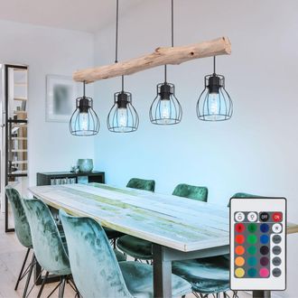 ETC Shop Plafoniera In Legno Trave Telecomando Lampada A Sospensione Dimmerabile In Set Incl. Lampadina Led Rgb