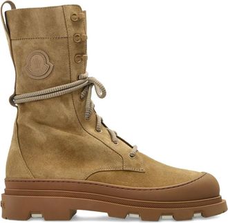 Moncler logo-patch suede boots - women - Suede/Rubber/Leather - 38.5 - Brown