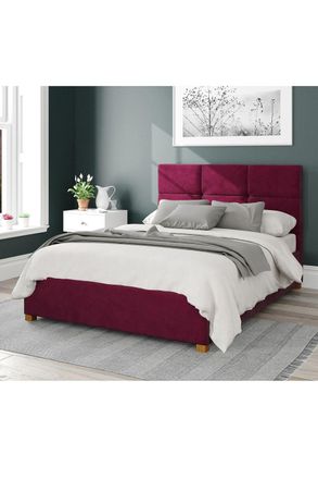 Aspire Home Accents Caine Upholstered Ottoman Storage Bed, Plush Velvet Fabric in Wine | Size: Single