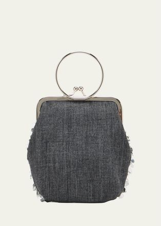 Plan C Small Metal Ring Denim Top-Handle Bag