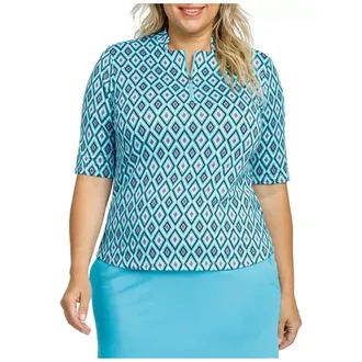 Kohls Golf Polo Shirt Womens Imperial Diamond Geometric Notch Neck UPS1083