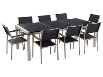 Beliani Conjunto de comedor 8 personas de granito, acero inoxidable negro