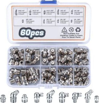 OEM Surtido De 60 Piezas De Engrasadores, Engrasadores Roscados, Engrasadores M6 M8 M10, Engrasadores De Rosca Macho, Engrasadores Rectos/45&deg;/90&deg; Para Equ