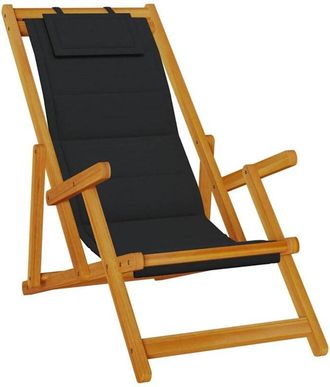 vidaXL Vidaxl - Folding Beach Chair with Armrests Black Acacia Wood & Textilene
