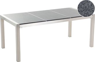Beliani Mesa De Comedor De Jard&iacute;n Con Tablero De Granito Gris Y Plateado Patas De Acero Para 6 Personas 180 X 90 X 74 Cm Grosseto