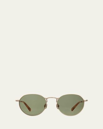 Garrett Leight Mens Ocampo Metal Round Sunglasses with Side Shields