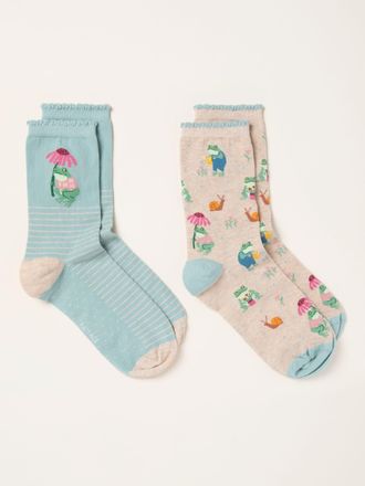 Fat Face FatFace Multi Two Pack Floral Frog Socks in a Box