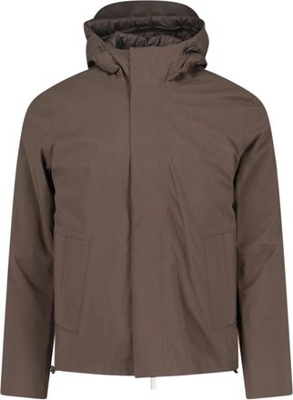 K-Way Padded Brown Jacket with Drawstring Hood