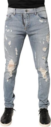 Dolce & Gabbana Distressed Skinny Denim Jeans - Heren - Slim Fit Jeans - Blauw - L - Denim - Jeans