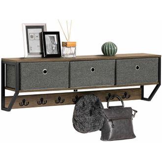 SoBuy Perchero De Pared Para Pasillo, Guardarropa, Estante De Pared Con 3 Cestas Y 7 Ganchos Dobles Estilo Iindustrial 100 X 20 X 30 Cm Fhk26-n Sobuy Es