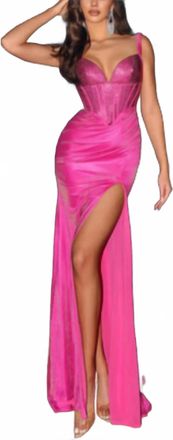 Portia & Scarlett Beaded Corset Dress With Shimmer Body In Hot Pink