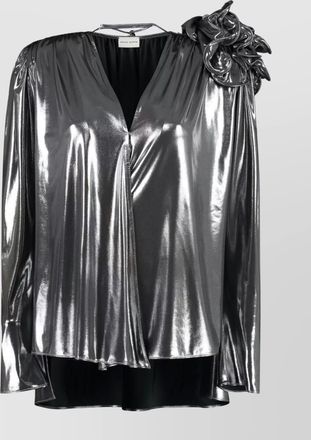 Magda Butrym draped floral ruffled metallic padded sleeves