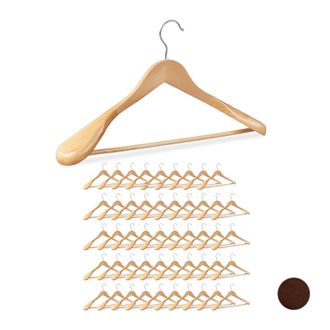 Relaxdays Pack 50 Perchas Traje Anchas, Madera-metal, 24 X 44,5 X 5,5 Cm, Natural