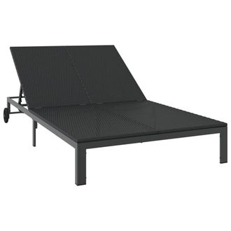 Berkfield Home Sunbed with Cushions & Wheels 2-Person Black Poly Rattan