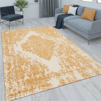 Paco Home Paco Home - Alfombra Salon De Habitacion Pelo Corto Vintage Motivo Oriental Ornament 160x230 Cm, Blanco-amarillo