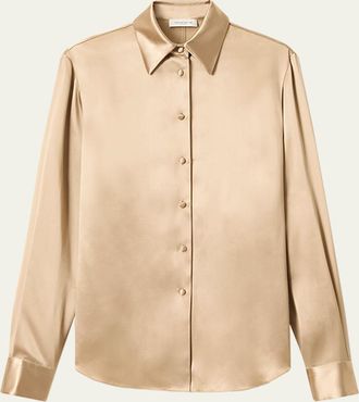 Lafayette 148 New York Cinched Button-Down Shiny Viscose Blouse