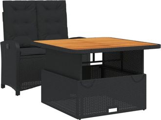 vidaXL Set Comedor De Jard&iacute;n 2 Pzas Con Cojines Rat&aacute;n Sint&eacute;tico Negro Vidaxl