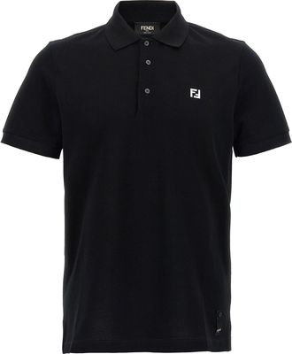 Fendi Ff Metallic Logo Shirt Polo Nero-Uomo