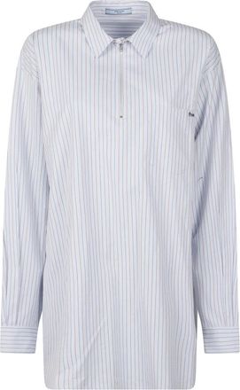 Prada Overhemden, Dames, Blauw, S, Katoen, Gestreept overhemd