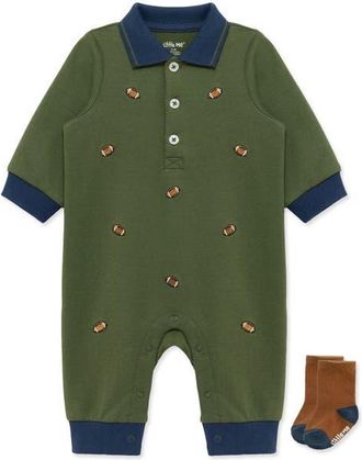 Little Me Football Romper & Socks Set in Green at Nordstrom, Size 12M