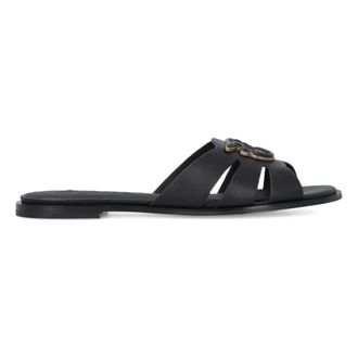 Pinko Sliders, female, Black, Size: 10 US Love Birds Leather Slides