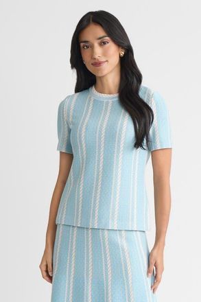 Ming Wang Roadmap Pattern Soft Knit Top in Serene/limestone/white at Nordstrom, Size Xx-Small