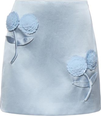 Self Portrait Satijnen Minirok met 3D Pailletten Bloemen - Dames - Korte rokken - Blauw - S - Satijn - Rokken