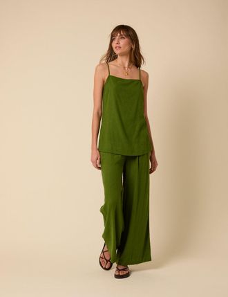 Nobody's Child Green Linen-blend Parker Wide Leg Trousers