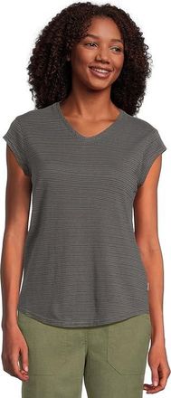 Royal Robbins Vacationer V-Neck Short Sleeve Womens T Shirt Asphalt Stripe : XS, Cotton/Hemp