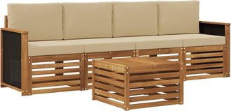 vidaXL Conjunto De Sof&aacute;s De Exterior 5 Uds. Natural Y Beige Vidaxl