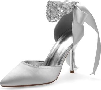 Miyoopark Wedding and Evening Shoes for Women Prom Pumps with Ribbon M531 Silver UK 6.5