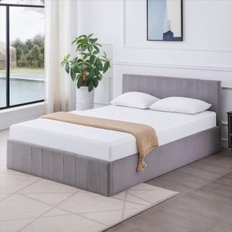 Kosy Koala Ottoman Bed Gas Lift Storage Grey 4ft6 Double with 1 Mattress Line Pattern Velvet Bedroom