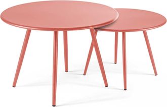 Oviala Lote de 2 mesas bajas redondas de acero arcilla 50 cm