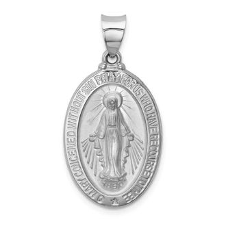 Diamond2Deal 14k White Gold Polished Satin Miraculous Medal Hollow Pendant