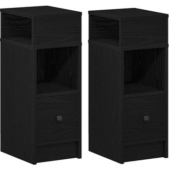 vidaXL vidaXL Bedside Cabinets 2 pcs with Drawer Black 25x31x66 cm