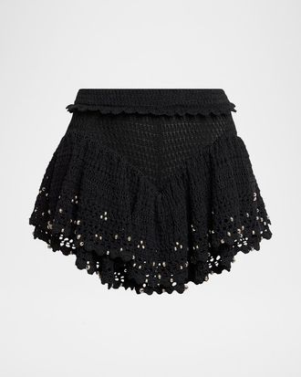Isabel Marant Metuanie Tiered Crochet Knit Mini Skirt
