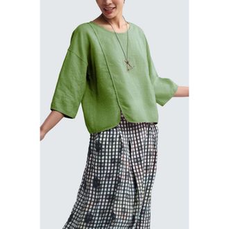 Luukaa D'Celli Solara Boxy Linen Blouse in Apple Green at Nordstrom, Size X-Large/xx-Large